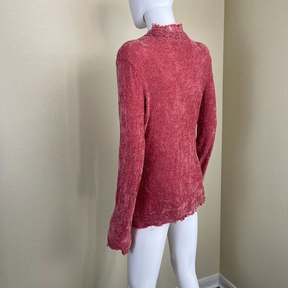Boston Proper Women's Size S Pink Ruffle Terry Cloth Cardigan Sweater Victorian - Picture 9 of 15